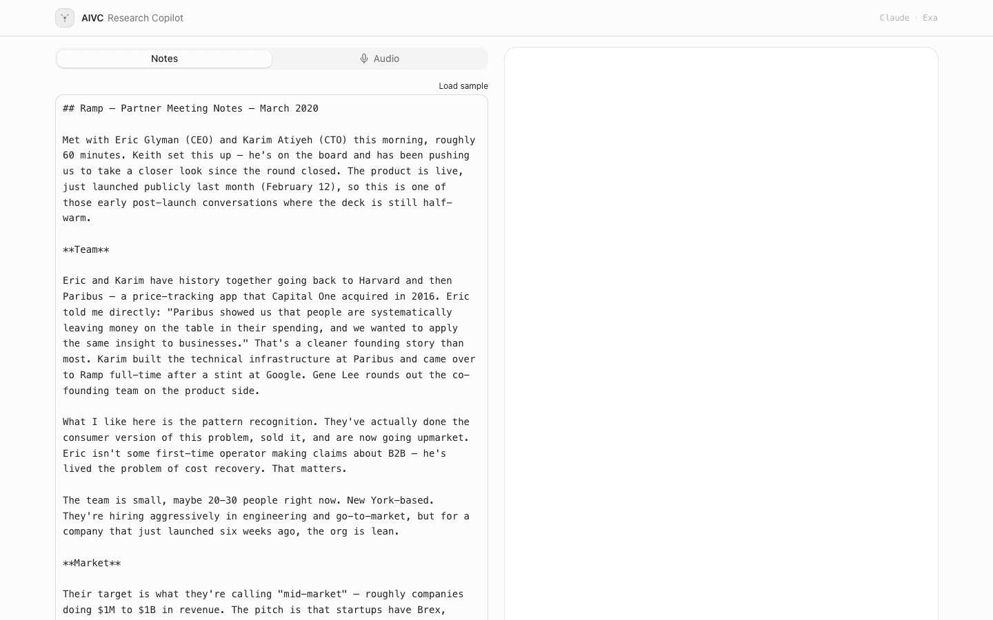 Notes input — paste text or upload voice