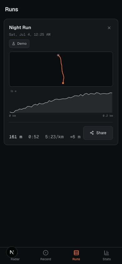 Run feed with weather badges